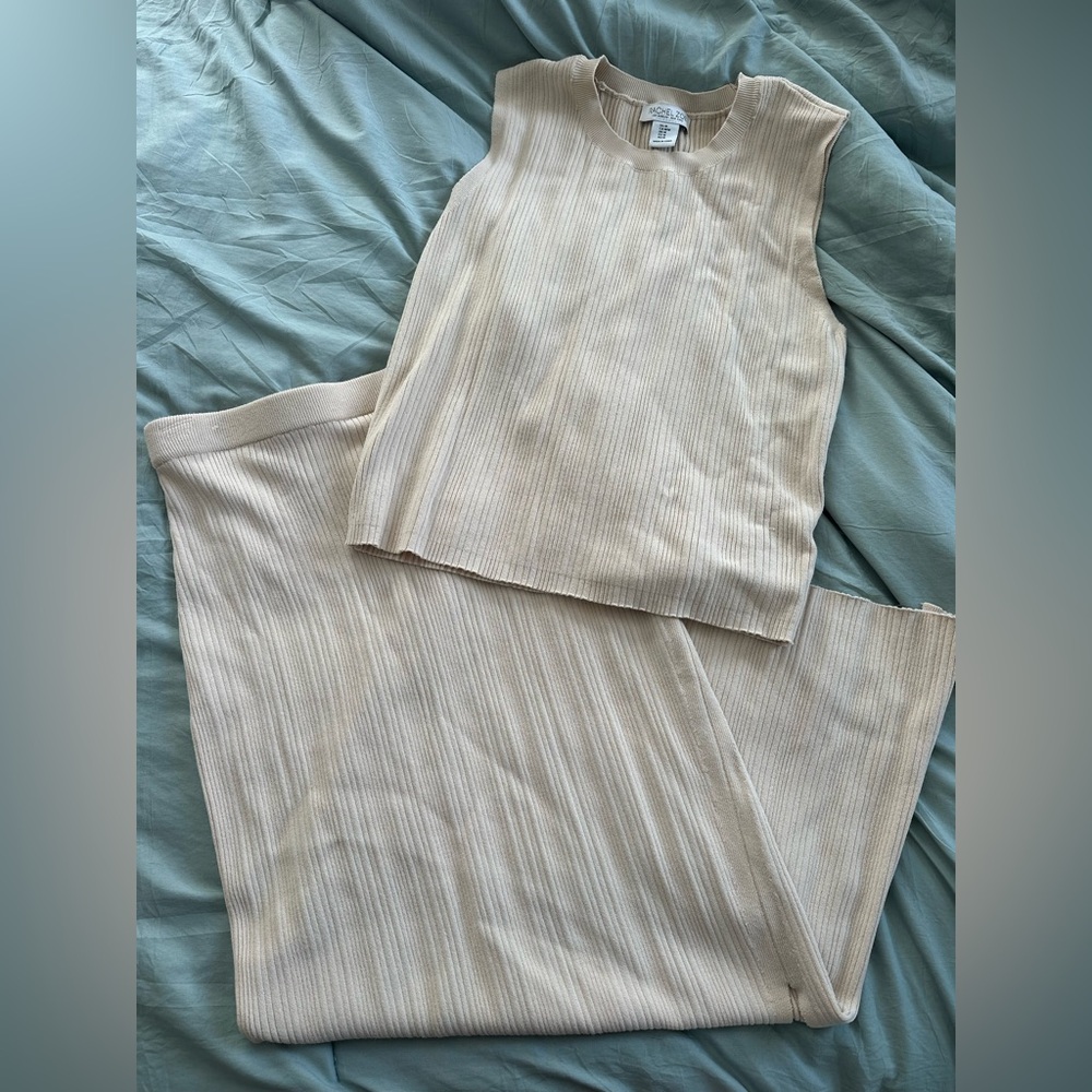 Cream Sleeveless Top and Midi Skirt Set